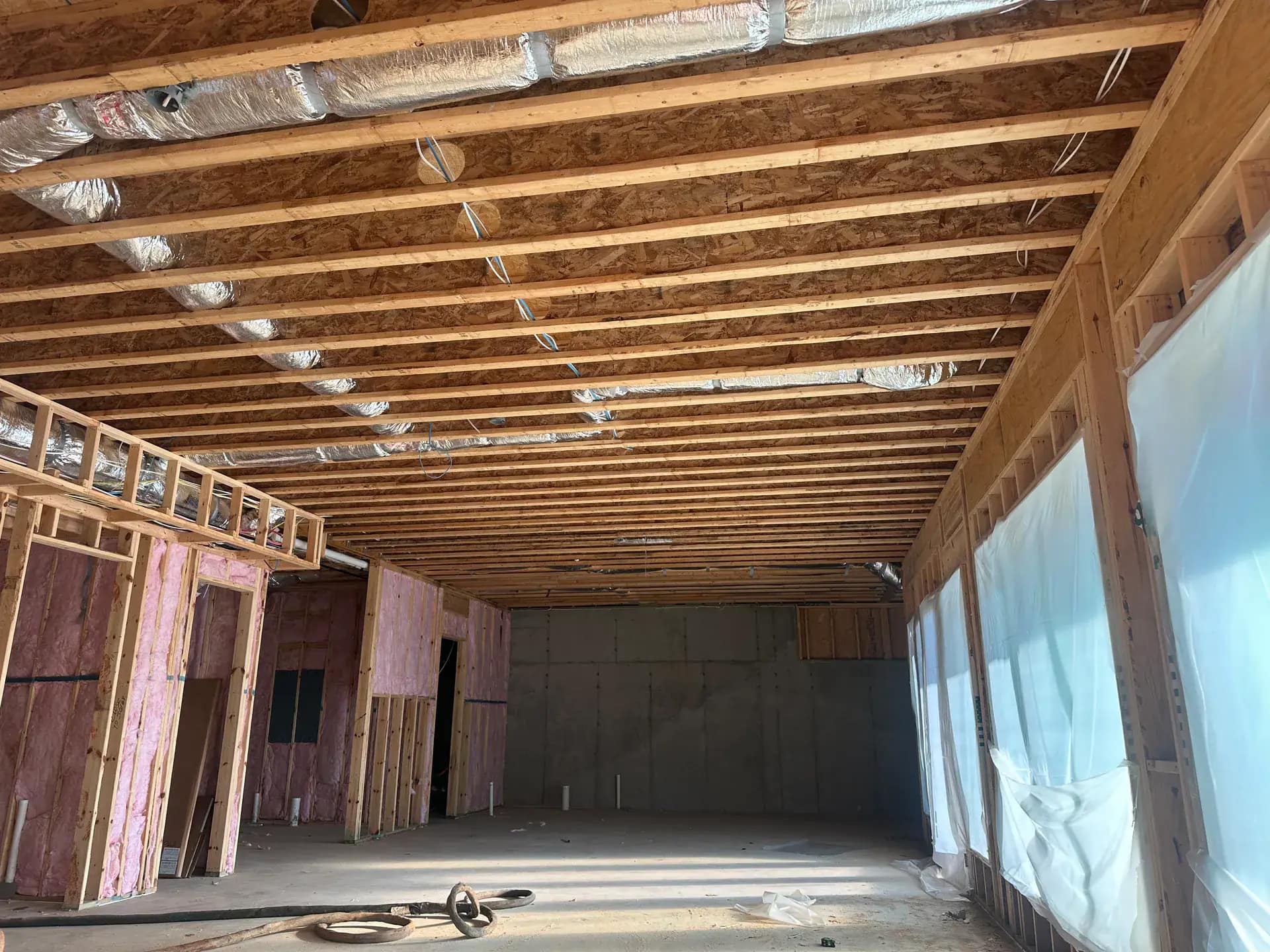 Pole barn walls and ceiling fully insulated with closed-cell SPF
